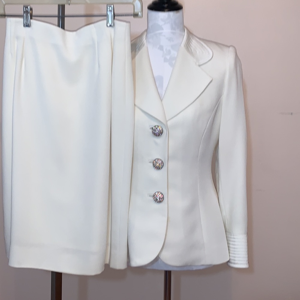Frascara Embellished Cream 2 Piece Skirt Suit - Picture 1 of 14